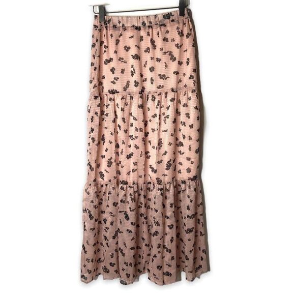 NEW Leith Women's Pink Pull On Floral Print Lined Tiered Maxi Skirt Size XS - Picture 3 of 5